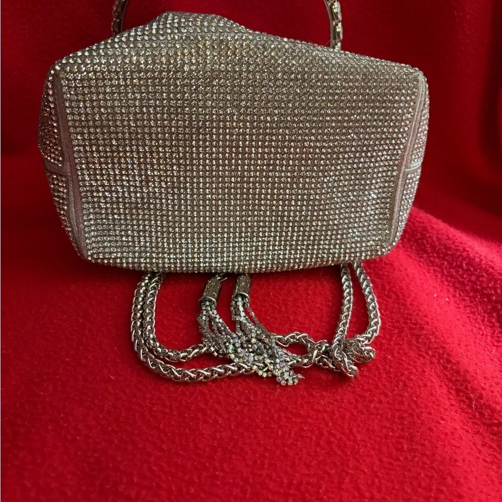 Silver Rhinestones Drawstring Mini Bucket Bag - Picture 5 of 8